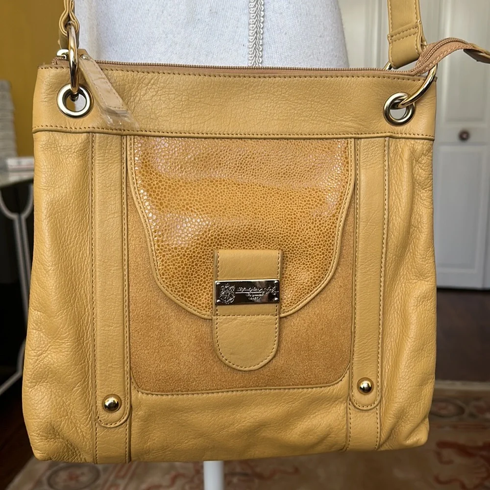 Sharif Leather Shoulder Crossbody Bag with Tote in Mustard Yellow NWOT